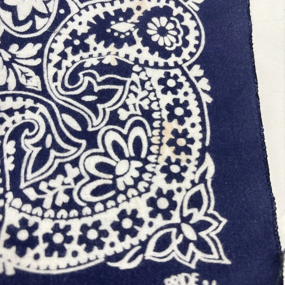 Vintage Navy Blue Bandana Paisley 100% Cotton Handkerchief Made in USA RN 15187